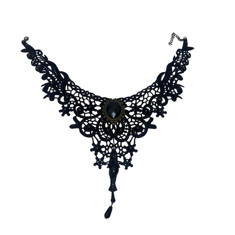 Lot of 4 Fashion Jewelry Gothic / Antique / Victorian Lace Choker Necklaces - Picture 6 of 11